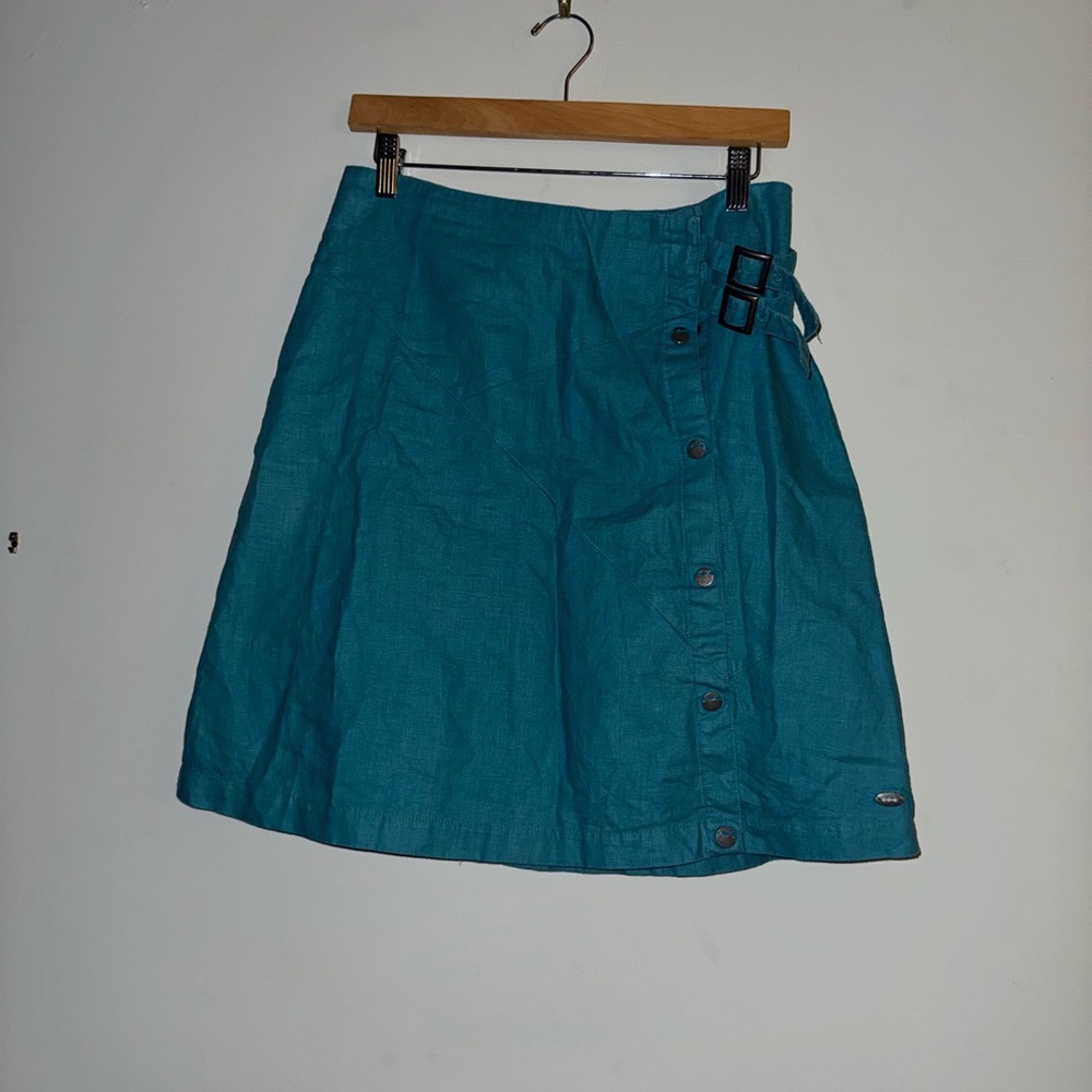 Skunkfunk Teal A-Line Skirt with Buckle and Buttons